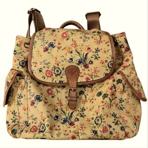 Patricia Nash Prairie Rose Canvas Leather Floral Backpack Purse Tote Bag